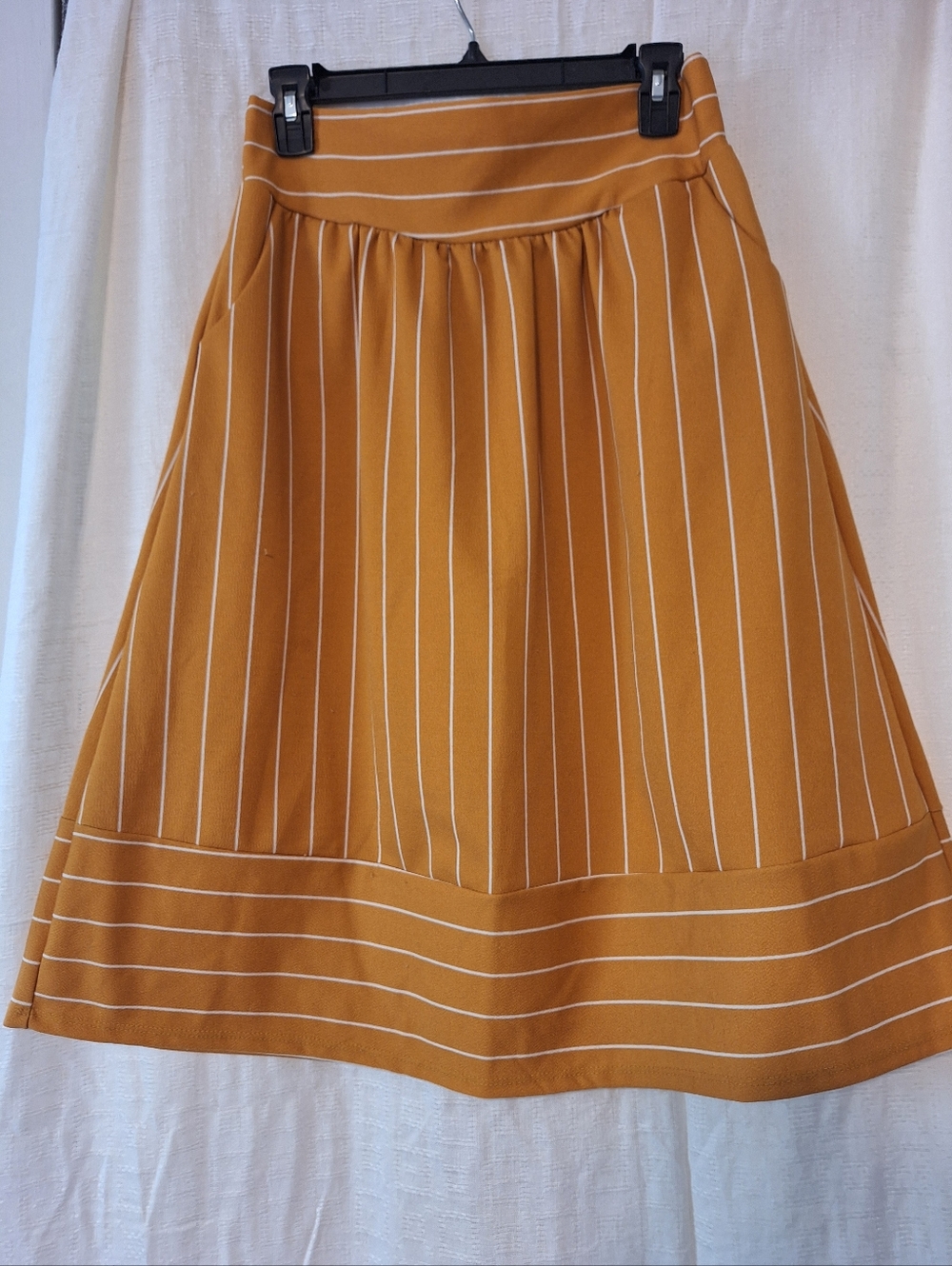 Potter's Pot Mustard Yellow Pinstripe A-Line Skirt